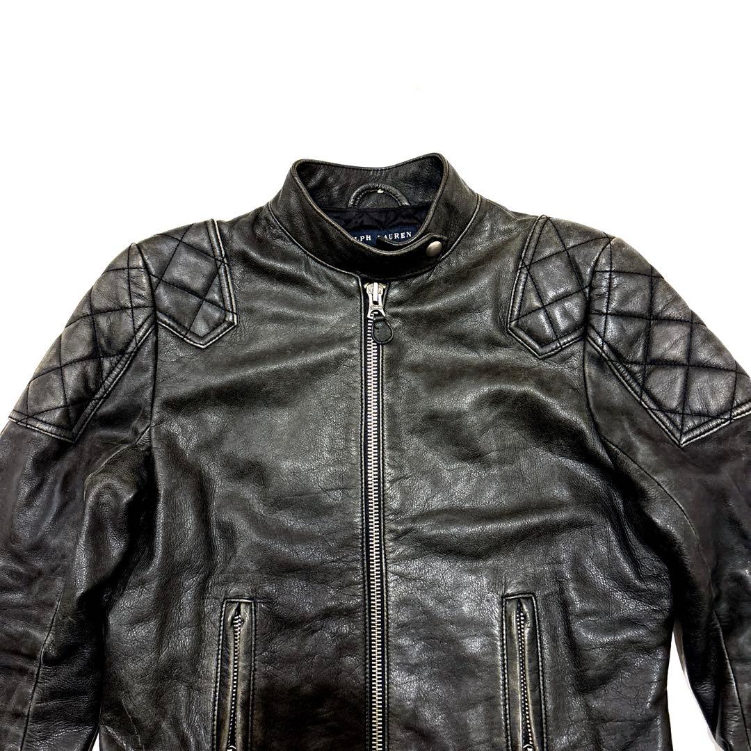 RALPH LAUREN ライダースジャケット ビンテージ加工 ブラック M 革