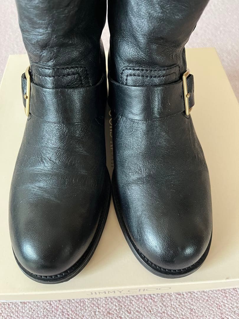最終値下げJIMMY CHOO ブラックレザーバイカーブーツ 38