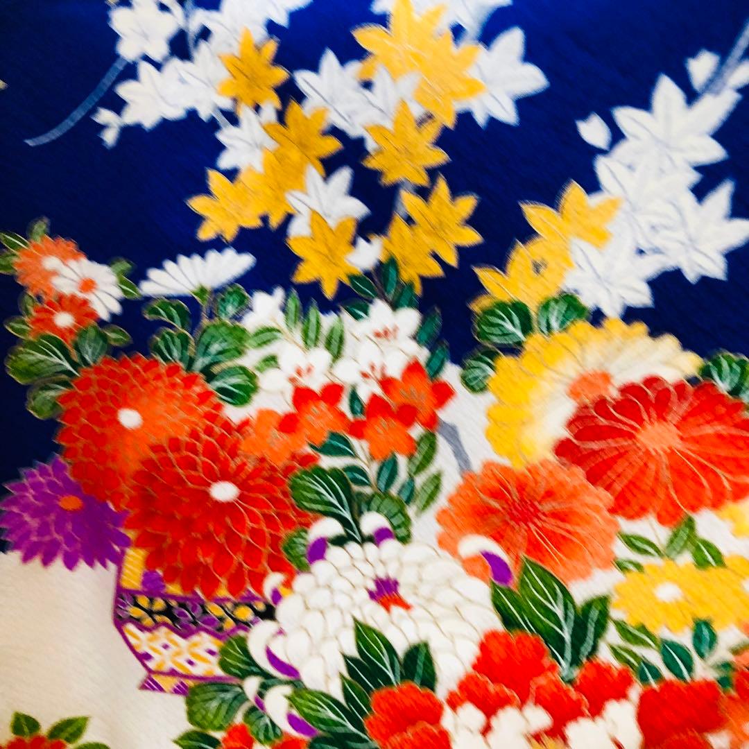 七五三 七歳‼️人気 Blueに花籠菊金彩煌びやか際立つ‼️安心フルセット