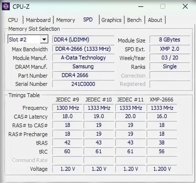 【動作確認済み】ADATA XPG DDR4 2666MHz 8GB 2枚セット