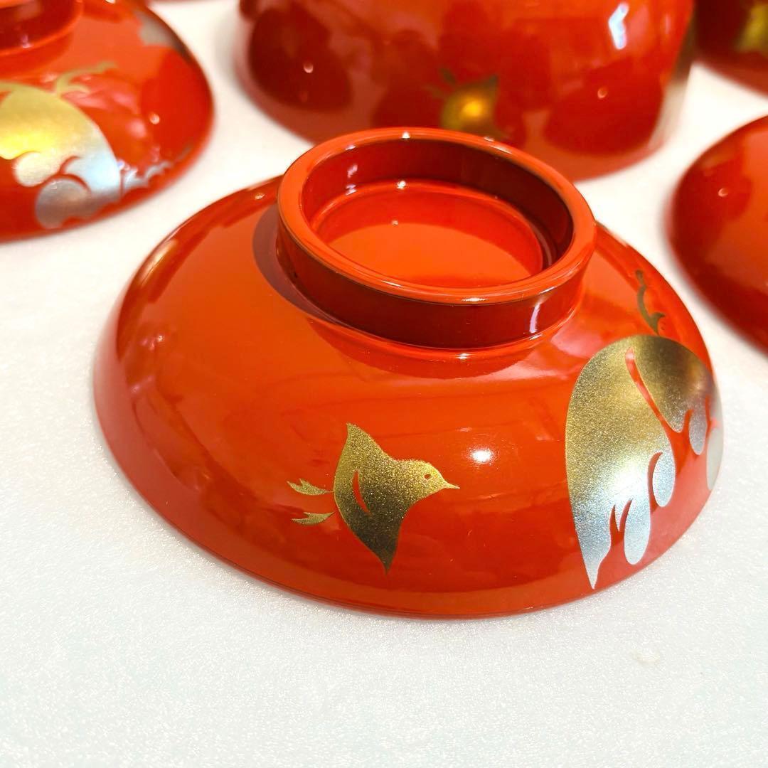 ⭐️ 朱塗 瑞鳥蒔絵 蓋付き椀揃 5客 美品 ⭐️