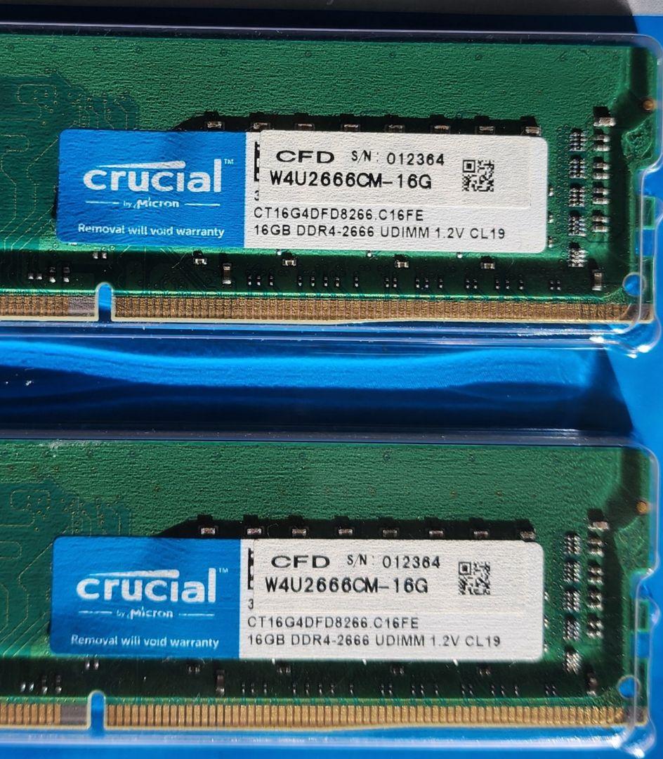 crucial 32GB (16GBx2) DDR4 2666 メモリ