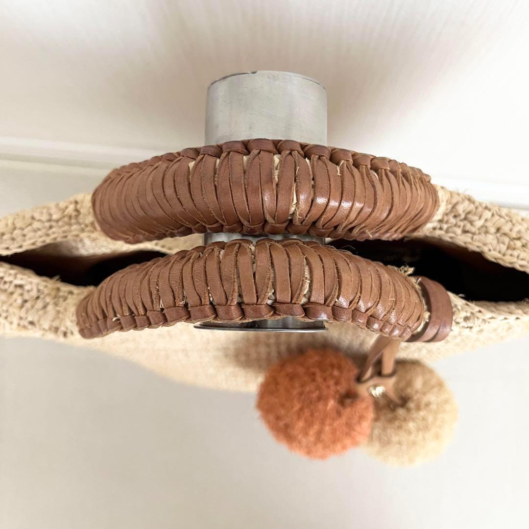 美品✨ヘレンカミンスキー ラフィア カゴバッグ ポンポン付き