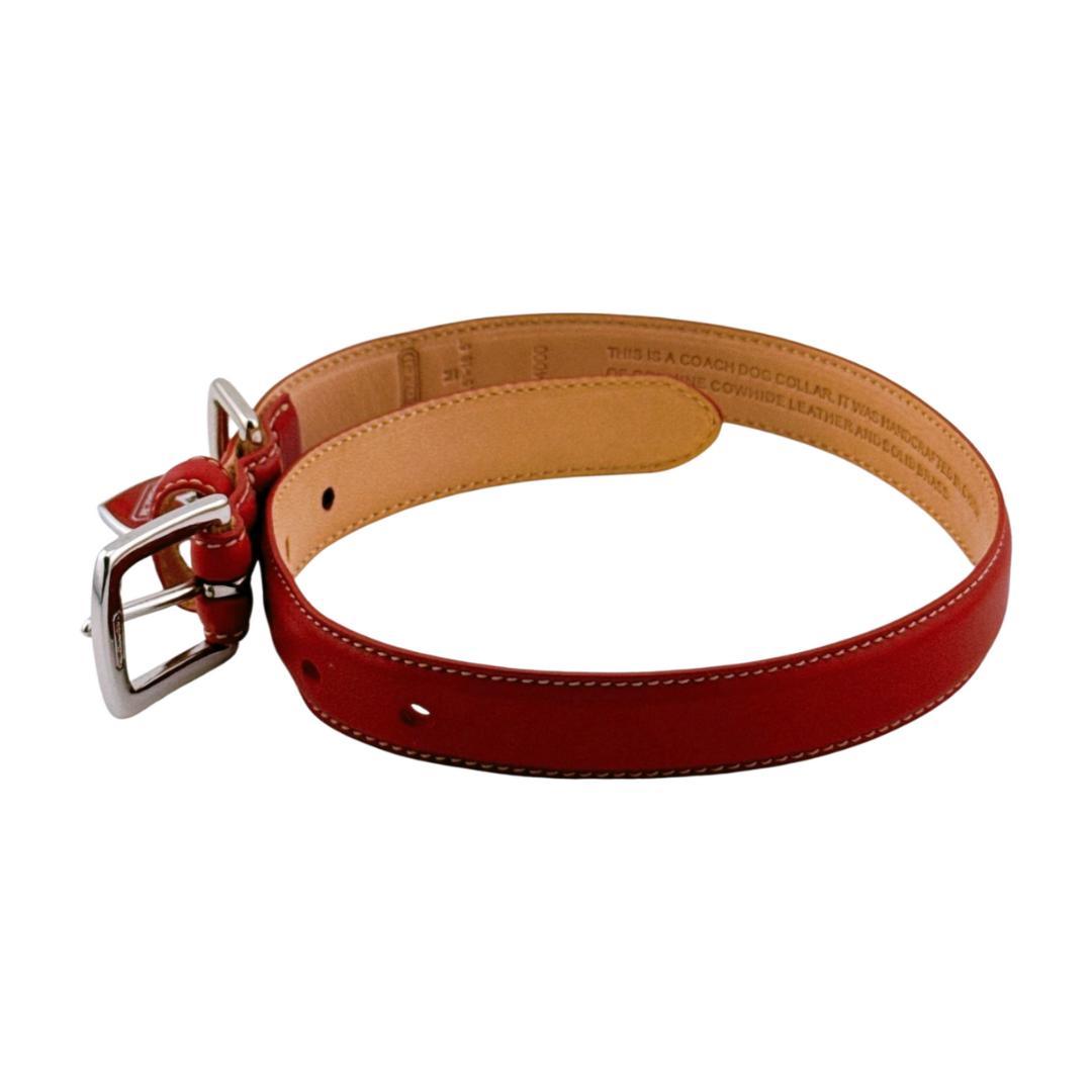 コーチ ドッグカラー レザー ハート型チャーム 犬用首輪 Mサイズ レッド系
