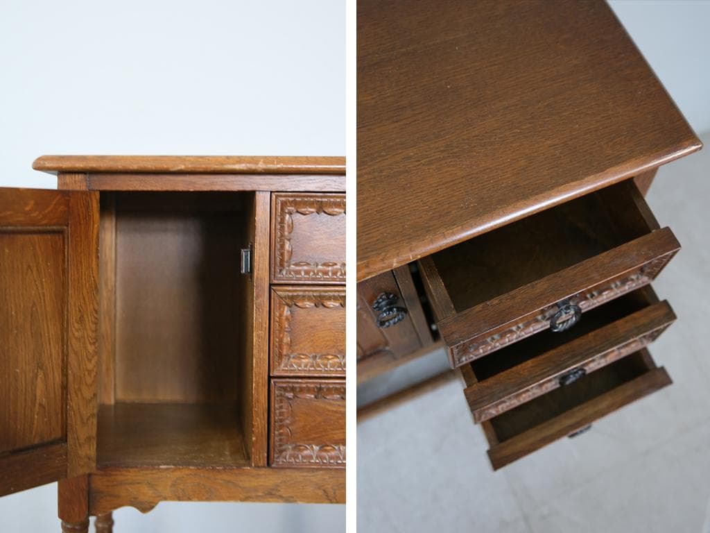 英国アンティーク木製カップボード/キャビネット/キッチン収納/飾り棚92-127