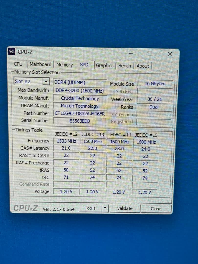 Crucial DDR4-3200 16GB 1枚 デスクトップ用