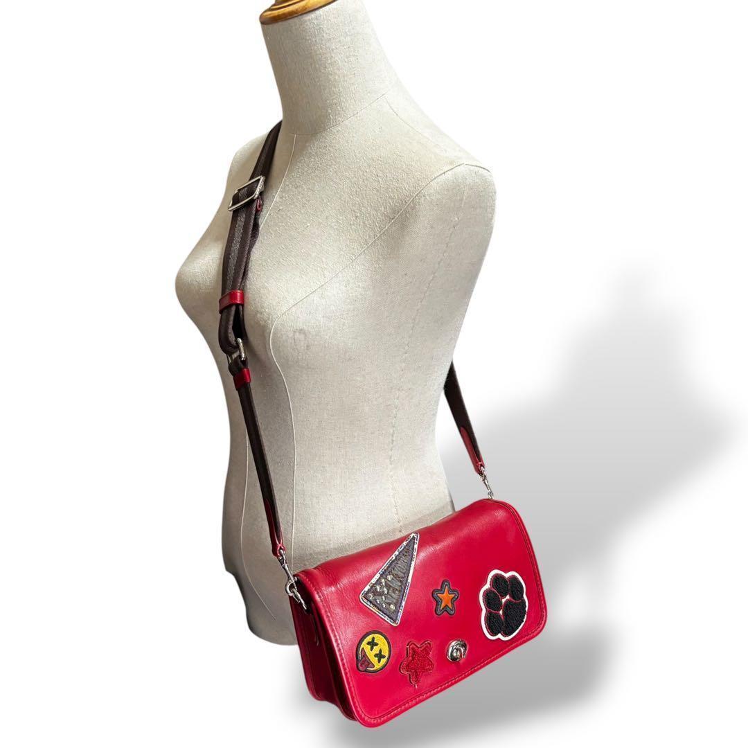 【美品】コーチ ウィズ ペニー ショルダーバッグ カメラバッグ クロスボディ 赤