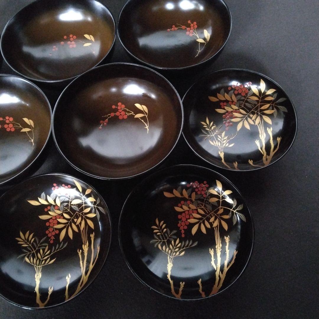 輪島塗り　お椀　蒔絵　南天