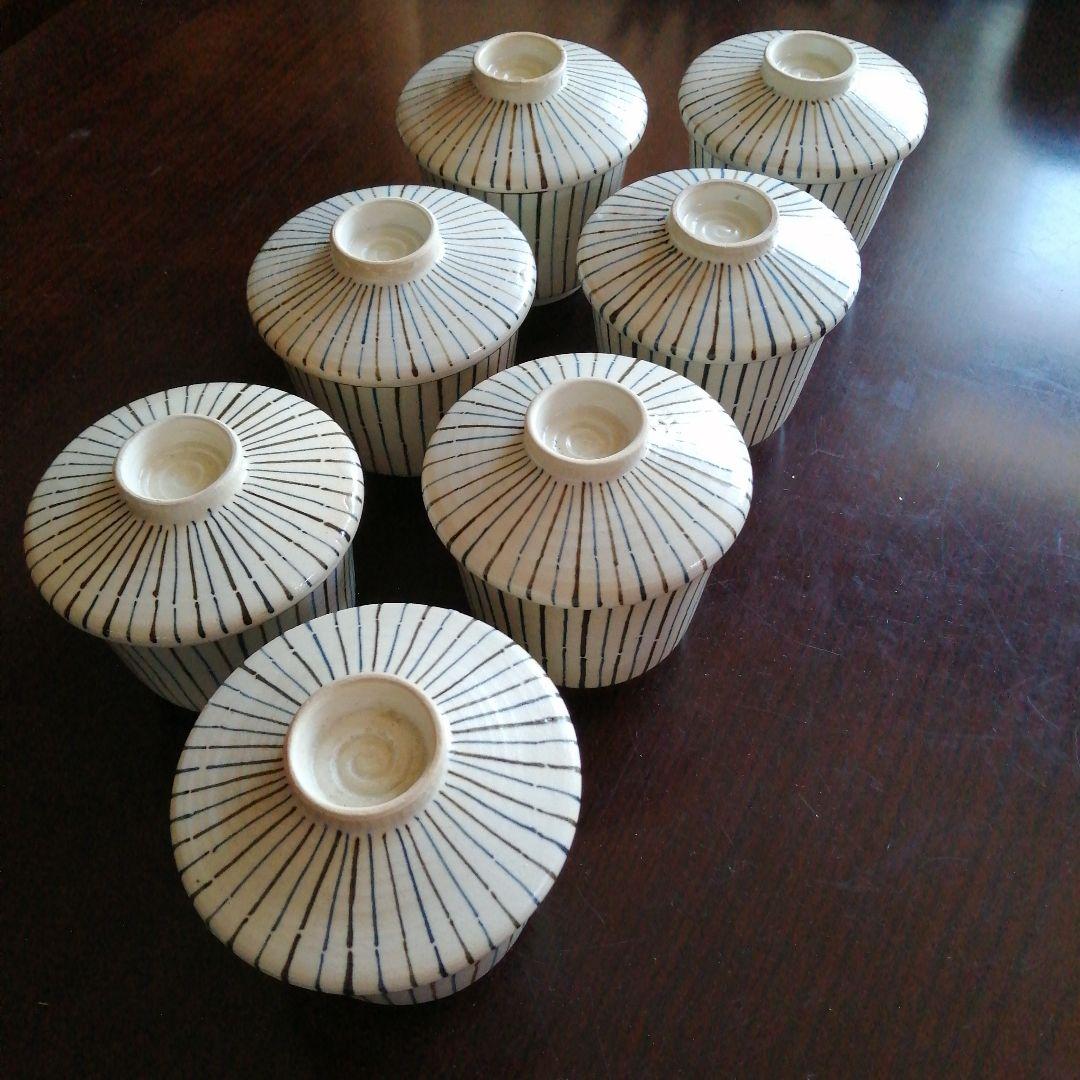 京焼　むぎわら手蓋付碗　7客　10cm　大正～昭和初期