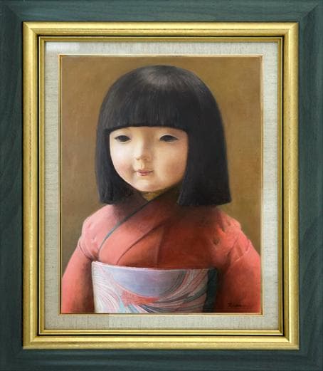 ❤️新作 油絵 菅家令子絵 絵画インテリアF6-010226 市松人形 日本人形