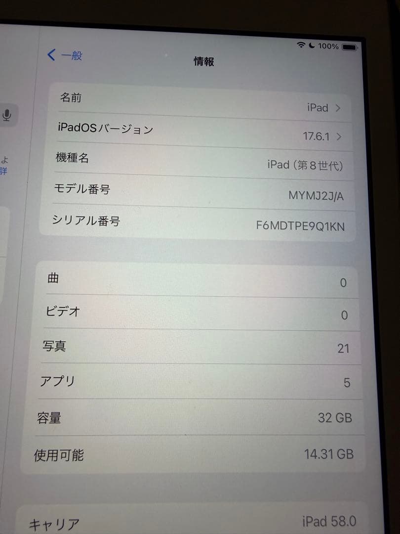 敏*様 Apple iPad 第8世代シルバー本体 箱・充電器付