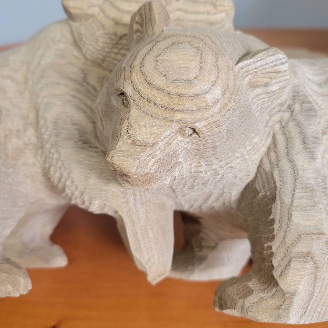 【匿名発送】木工品　熊　親子　置物　彫刻　芸術　アンティーク　縁起物