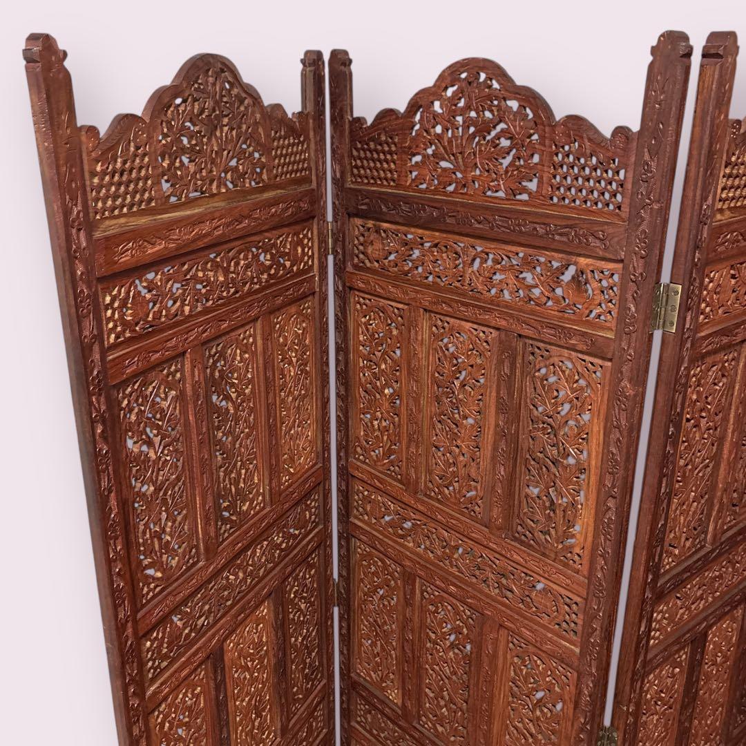 【希少】シーシャムウッド パーテーション 衝立 4連 アンティーク アジアン