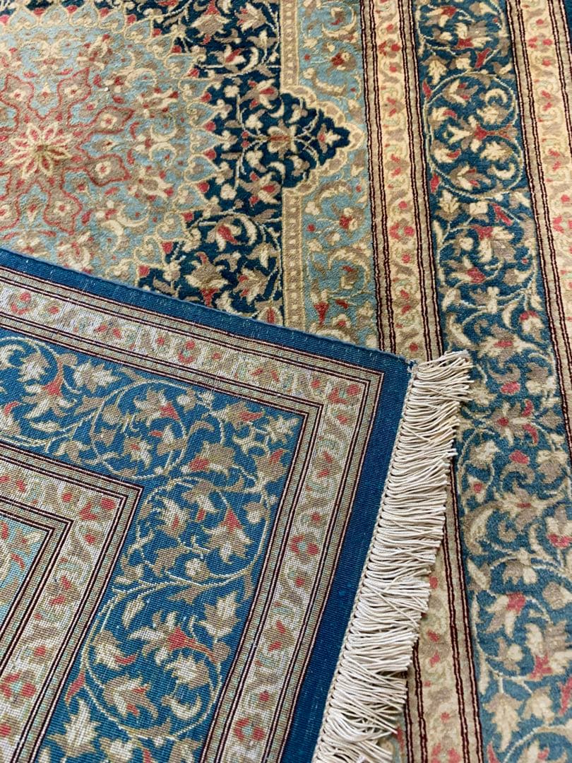 ヴィンテージ　ペルシャ絨毯　クム産　オールド手織り絨毯　シルク