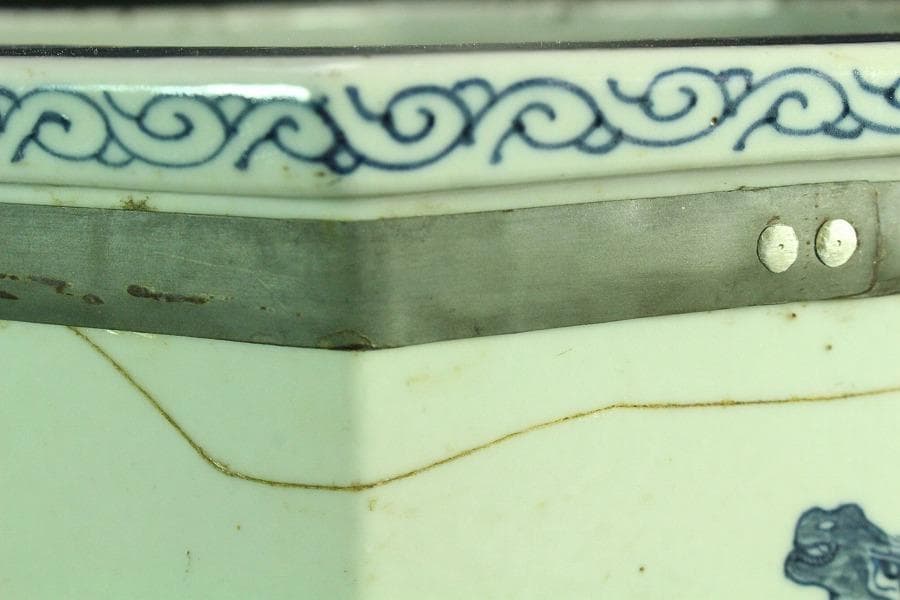 中国美術 青花 馬紋 八方器 高30cm 水屋鉢伝来 成化年製 款 K-A866