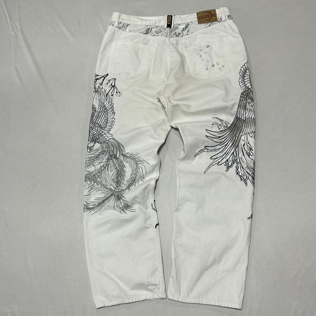 00s 絡繰魂 W40 鳳凰 龍 和柄 刺繍 デニム バギーパンツ 極太