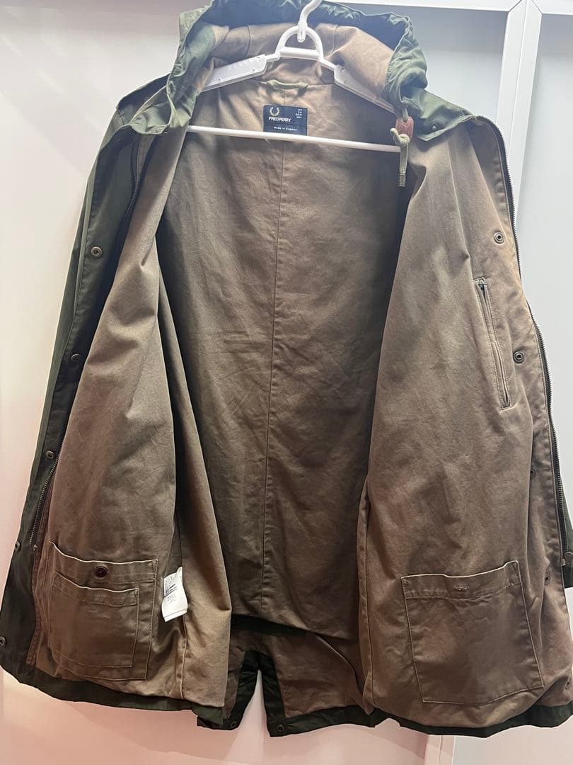 希少　英国製フレッドペリー　モッズコート　カーキ　　ワックス　背中ワッペン　刺繍