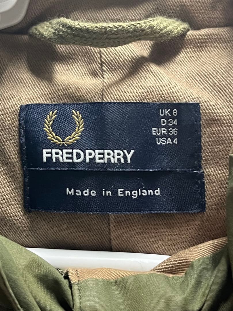 希少　英国製フレッドペリー　モッズコート　カーキ　　ワックス　背中ワッペン　刺繍