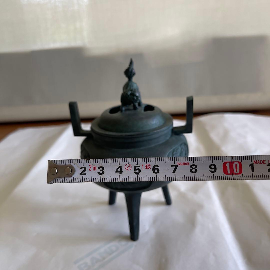 中古 銅製品　六面彫刻獅子の蓋の香炉