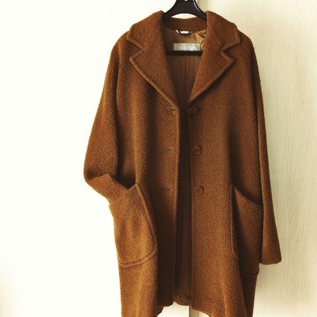 Max Maraモヘア・アルパカ混キャメルカラーコート銀タグキモノスリーブ