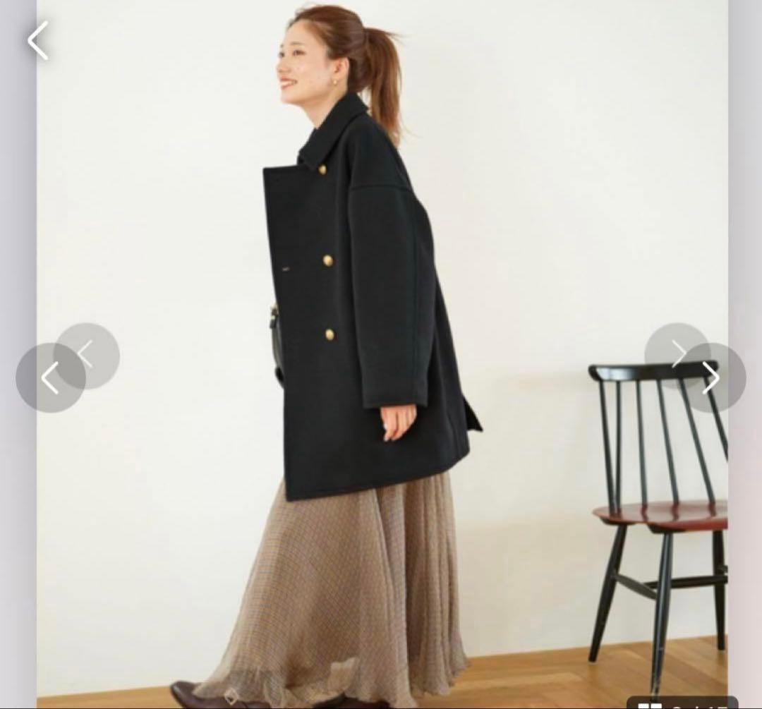 フレームワーク　黒 ダブルブレスト ウールコート