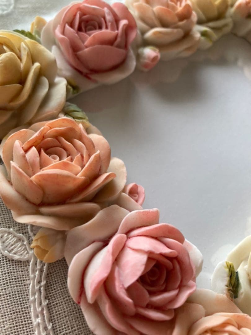 ご予約ヴィンテージピンク薔薇薫るフォトフレームハンドペイント飾りトレーエレガント