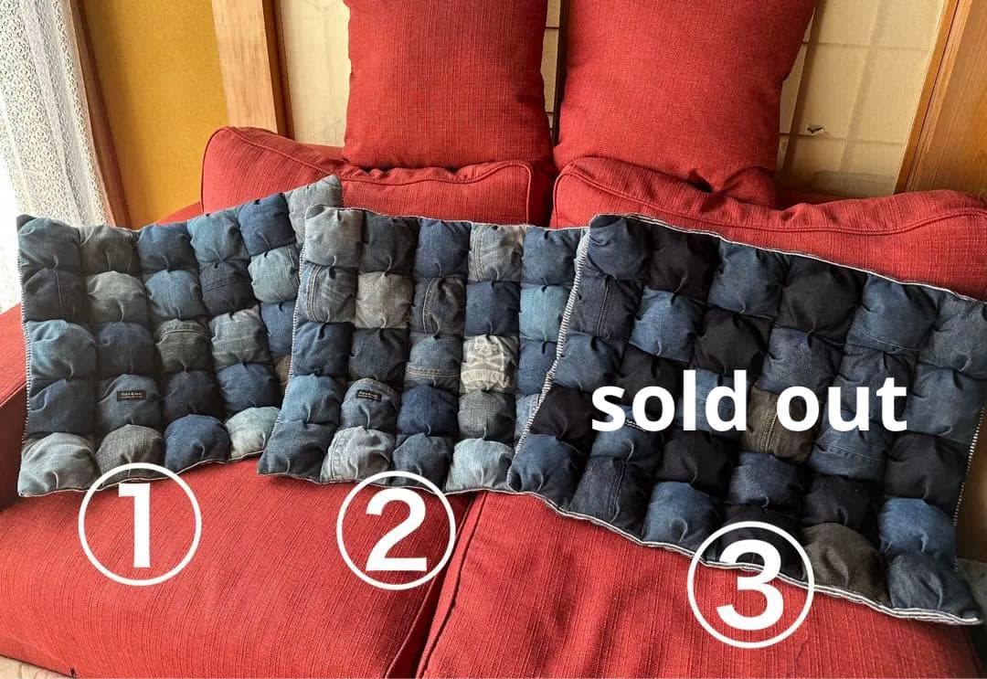 ぽこぽこカフェマット　Mサイズ　クッション　①  デニムリメイク