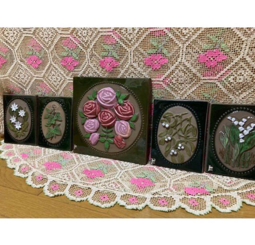 《ヴィンテージ 》ジイガントフタ　スウェーデン【薔薇の陶板】大型　壁飾り