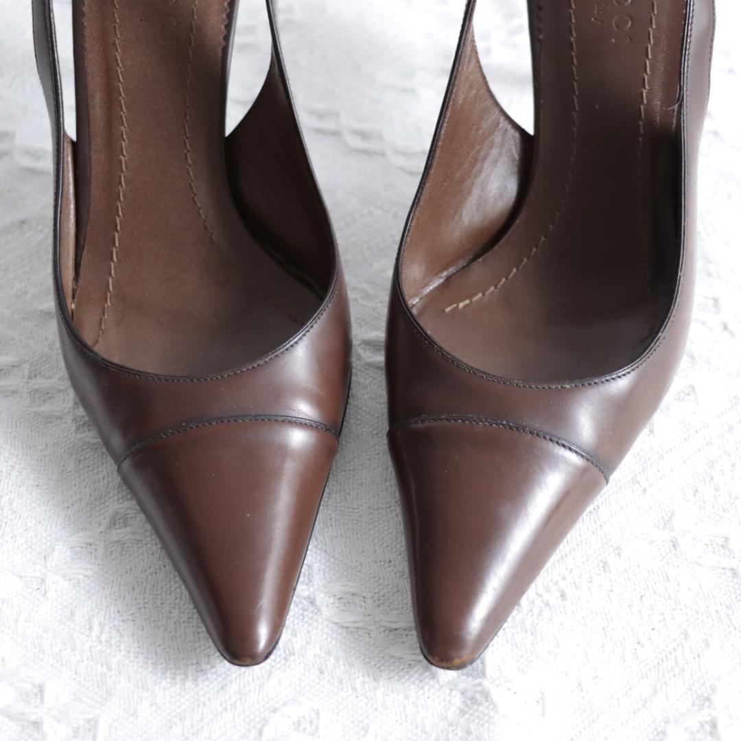美品！GUCCI　グッチ　ミュール　ハイヒール　ポインテッドトゥ　レザー