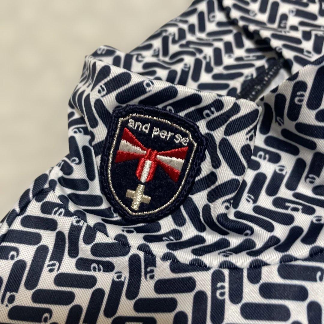 美品 and per se アンパスィ 長袖 モックネックシャツ Lサイズ 総柄