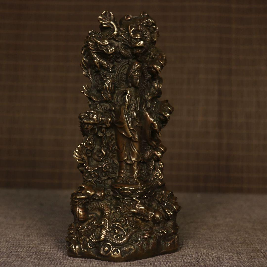仏教美術 仏像 九龍観音 乗竜観音 銅製 仏像 彫刻 置物 開運 風水