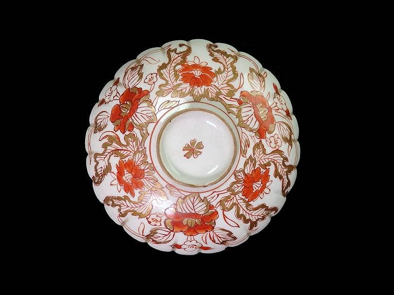 古伊万里　金襴手　輪花　花に柘榴の図　蓋付き深鉢　菓子鉢　E866AS-COk