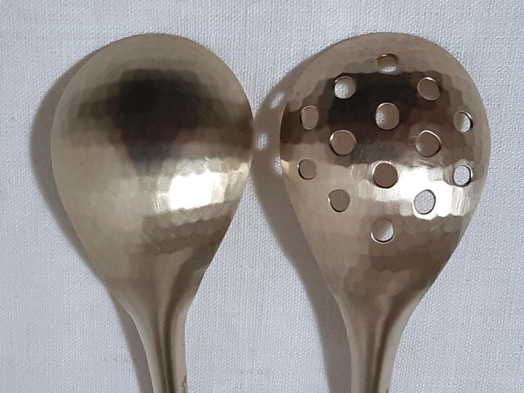 有次 真鍮 共柄チリレンゲ 穴あき 穴なし セット 京都有次 蓮華