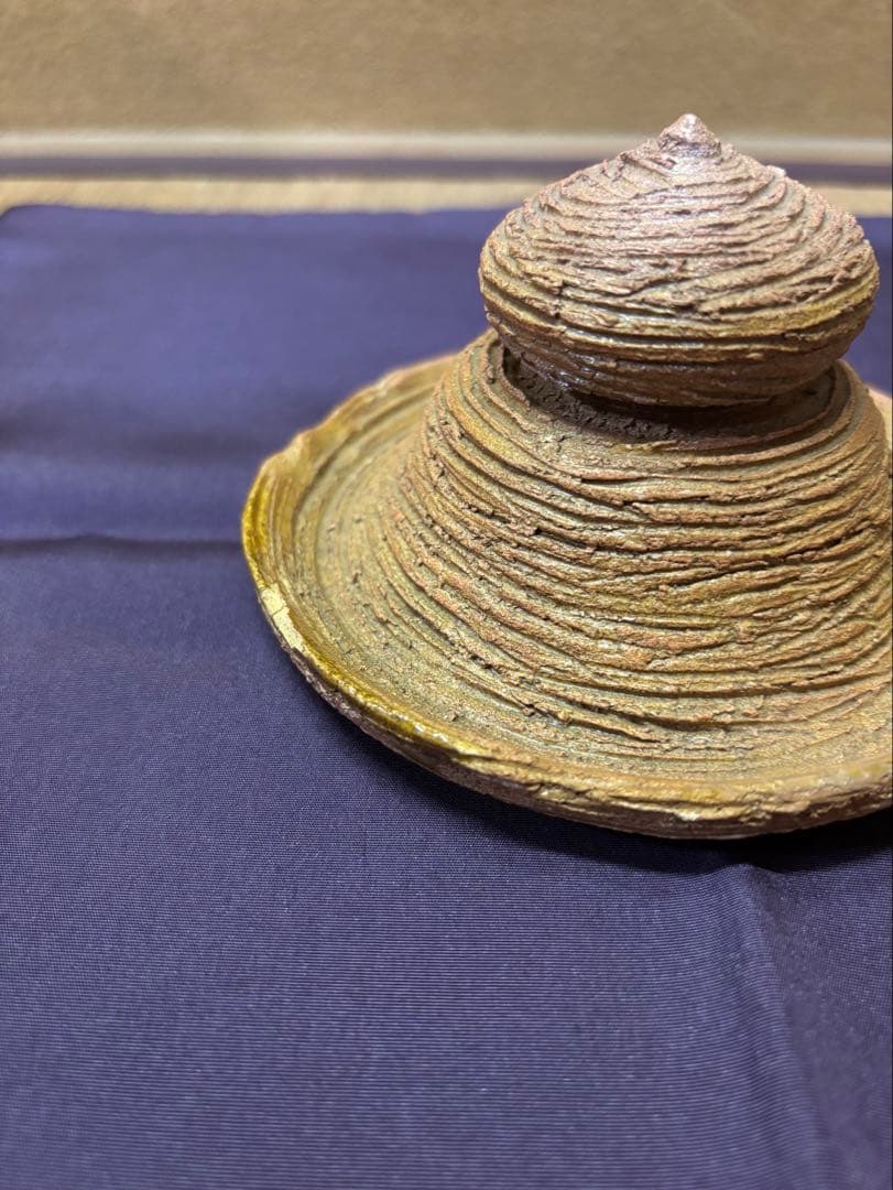 訳あり品　九代　大樋長左衛門　袋形水指　即中斎　箱書　塗蓋付き　茶道具　大樋焼