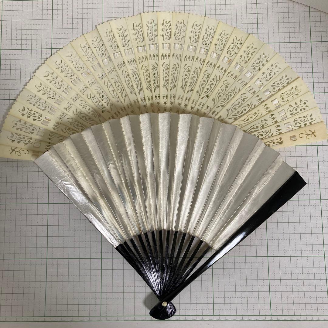 アンティーク　扇子　天然素材　彫刻