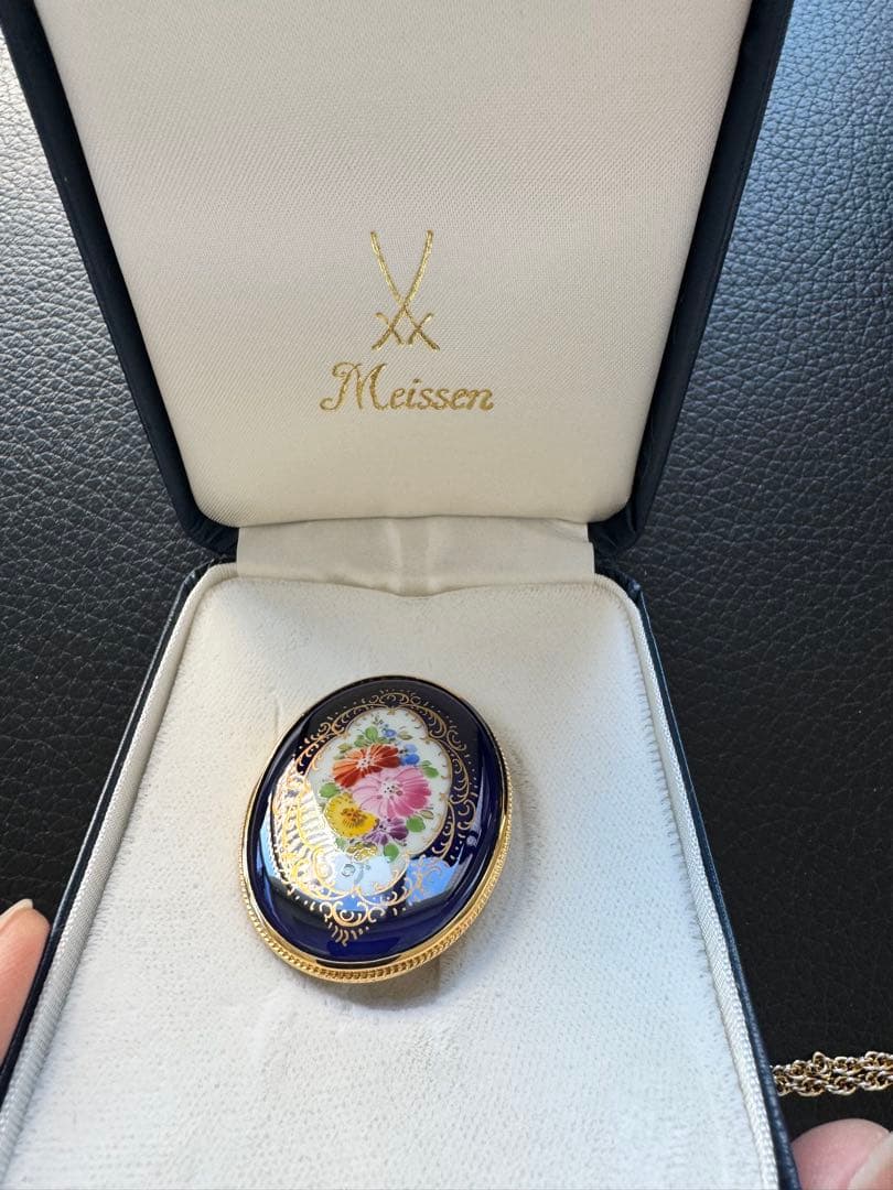 Meissen ブローチ ネックレスチェーン、ケース付き