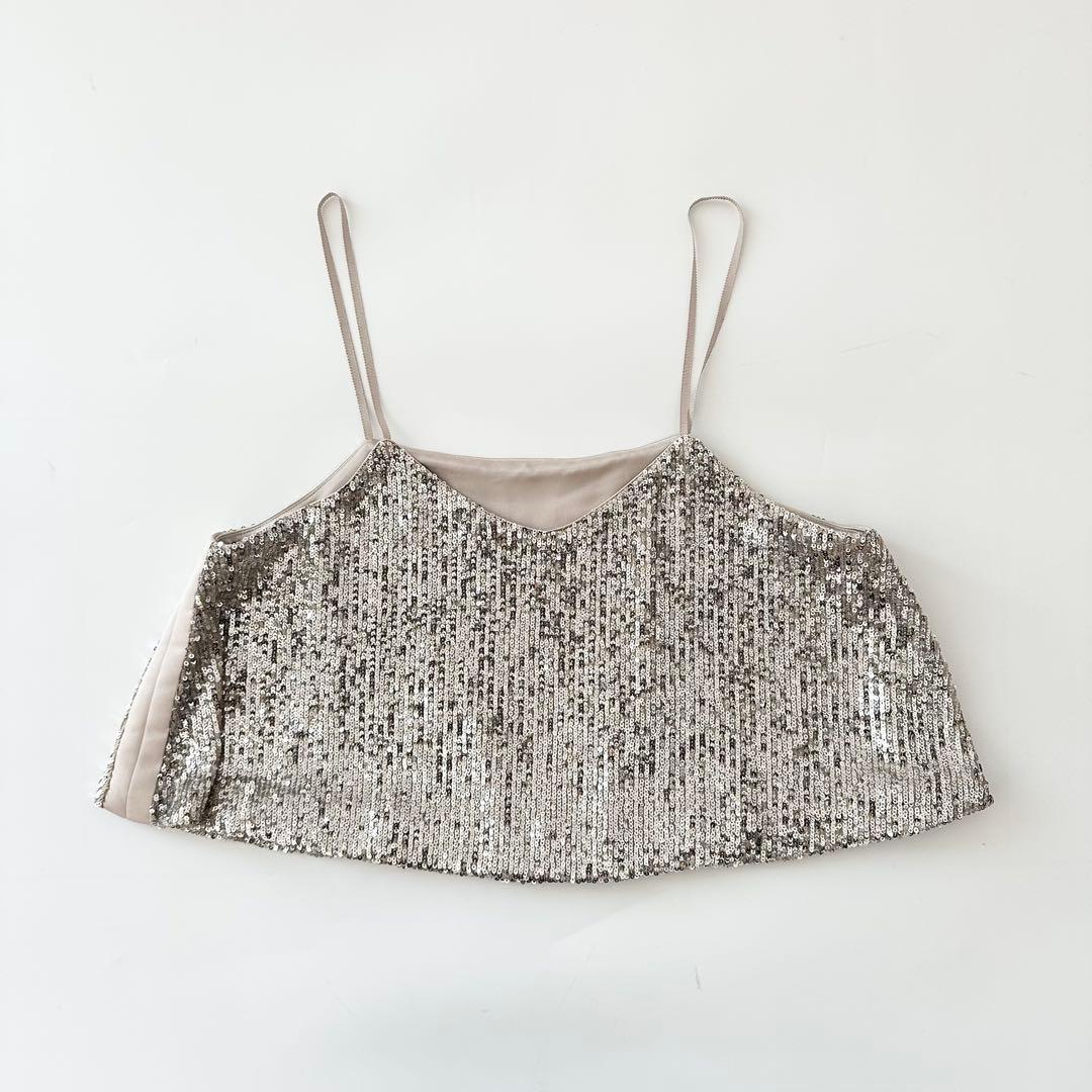 美品 イウエンマトフ スパンコール キャミソール トップス シルバー