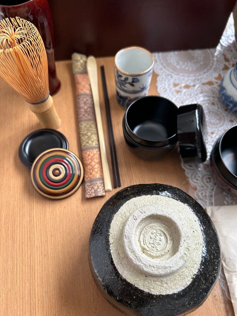 茶道具セット 一式 焦茶箱付き 木箱のサイズ 約高さ14㌢幅21㌢奥行き15㌢