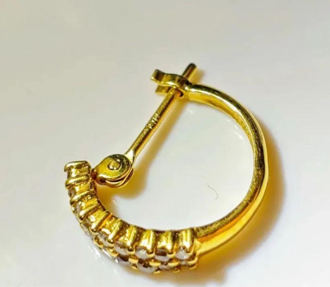 K18 ジュエリー 0.15ct ダイヤモンド フープピアス ゴールド片耳