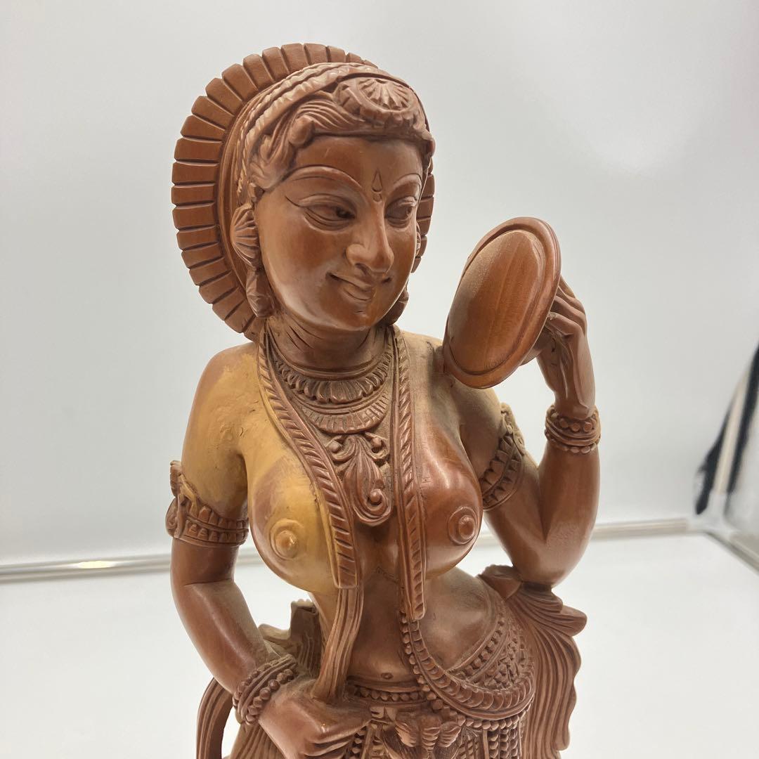 インド　白檀　木彫り　弁財天　仏教美術　仏像 骨董 木像　木製　仏教　密教