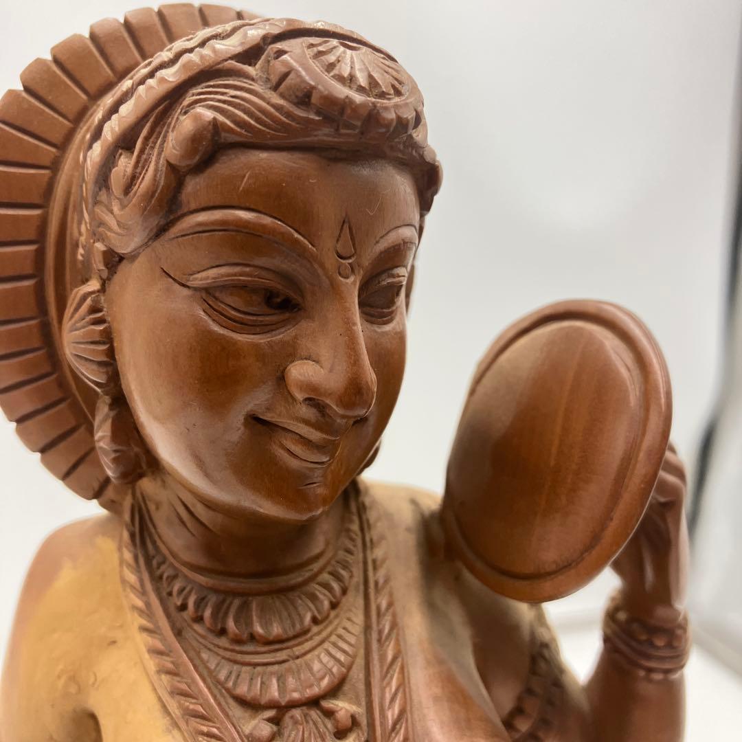 インド　白檀　木彫り　弁財天　仏教美術　仏像 骨董 木像　木製　仏教　密教