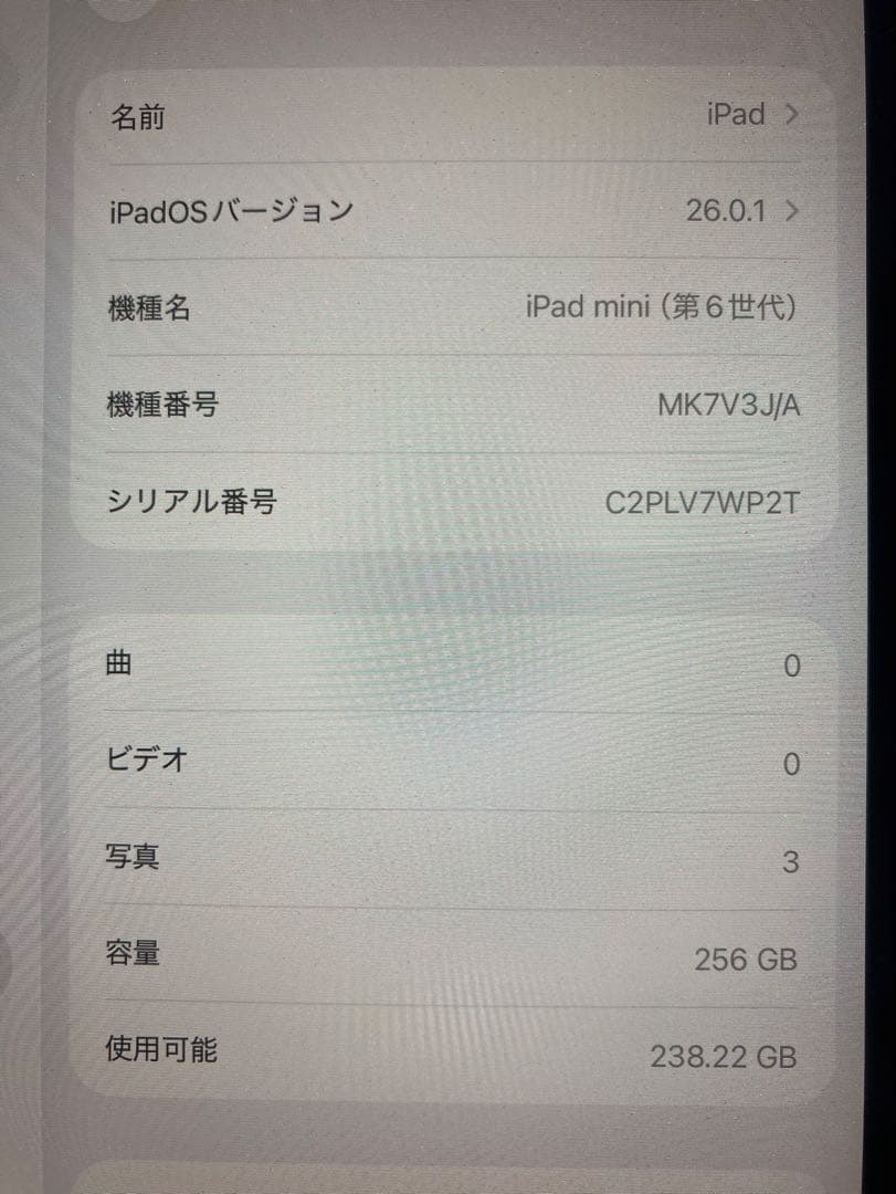 iPad mini 6世代 スターライト 256GB 89% wifiジャンク