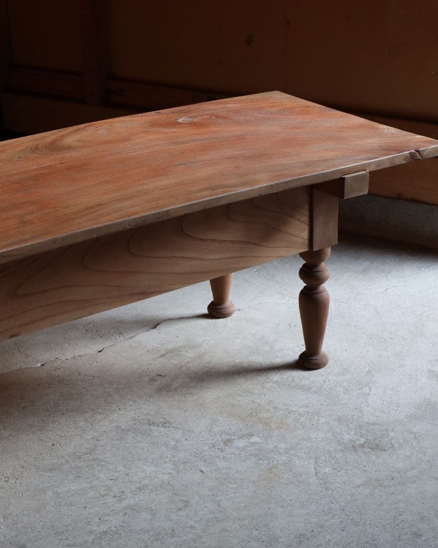 総欅(ケヤキ)材のろくろ脚ローテーブル　古道具 古家具 アンティーク カフェ