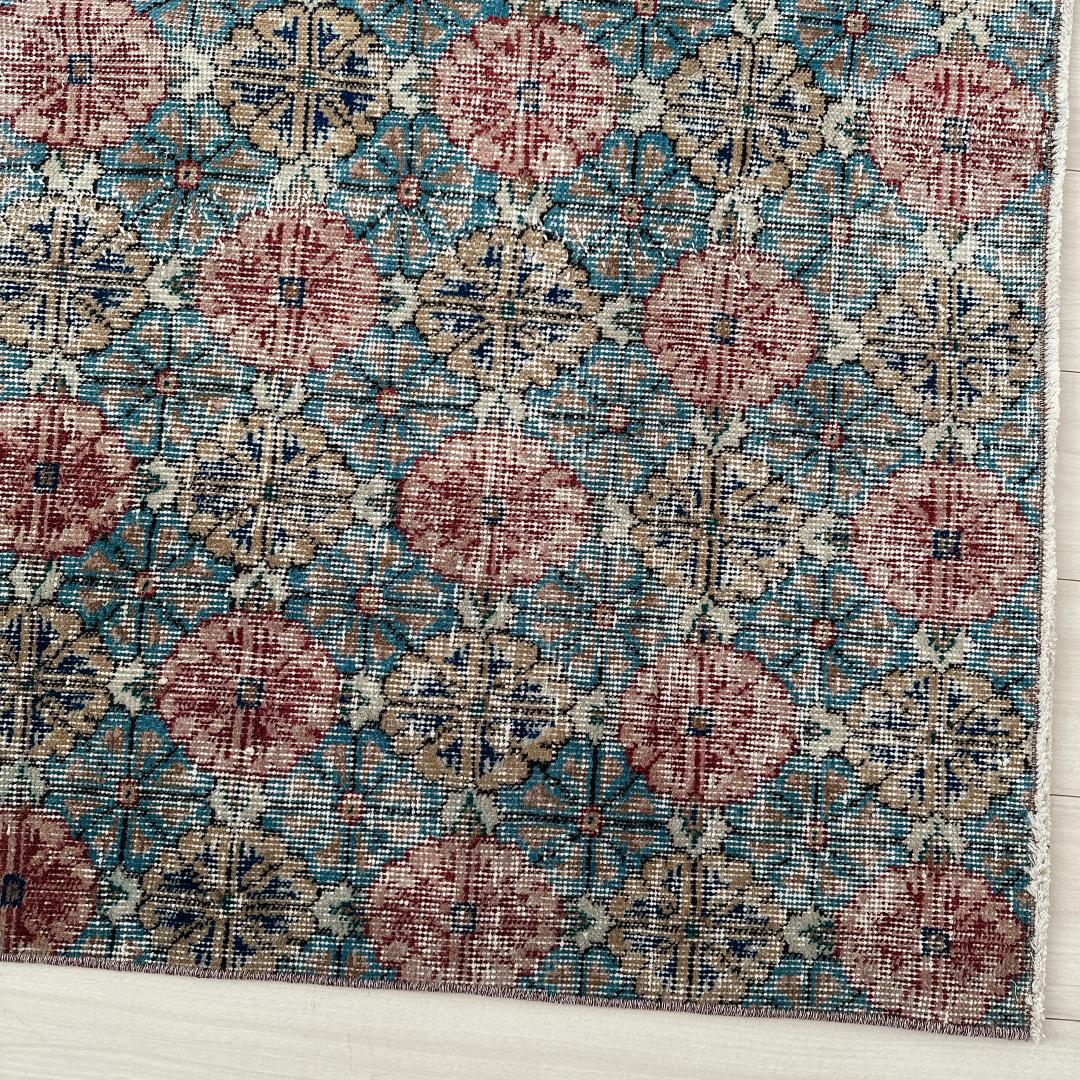 トルコ ヴィンテージラグA3 大判 レア ブルー グレー ベージュ ピンク