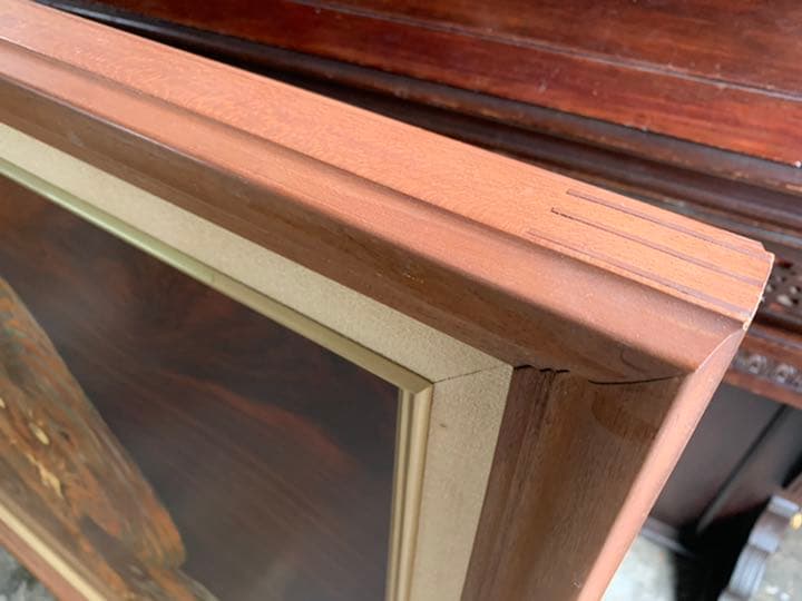 W128xH99 特大 在銘　虎　縁起物　額　壁掛け　木彫り　螺鈿　飾り　骨董