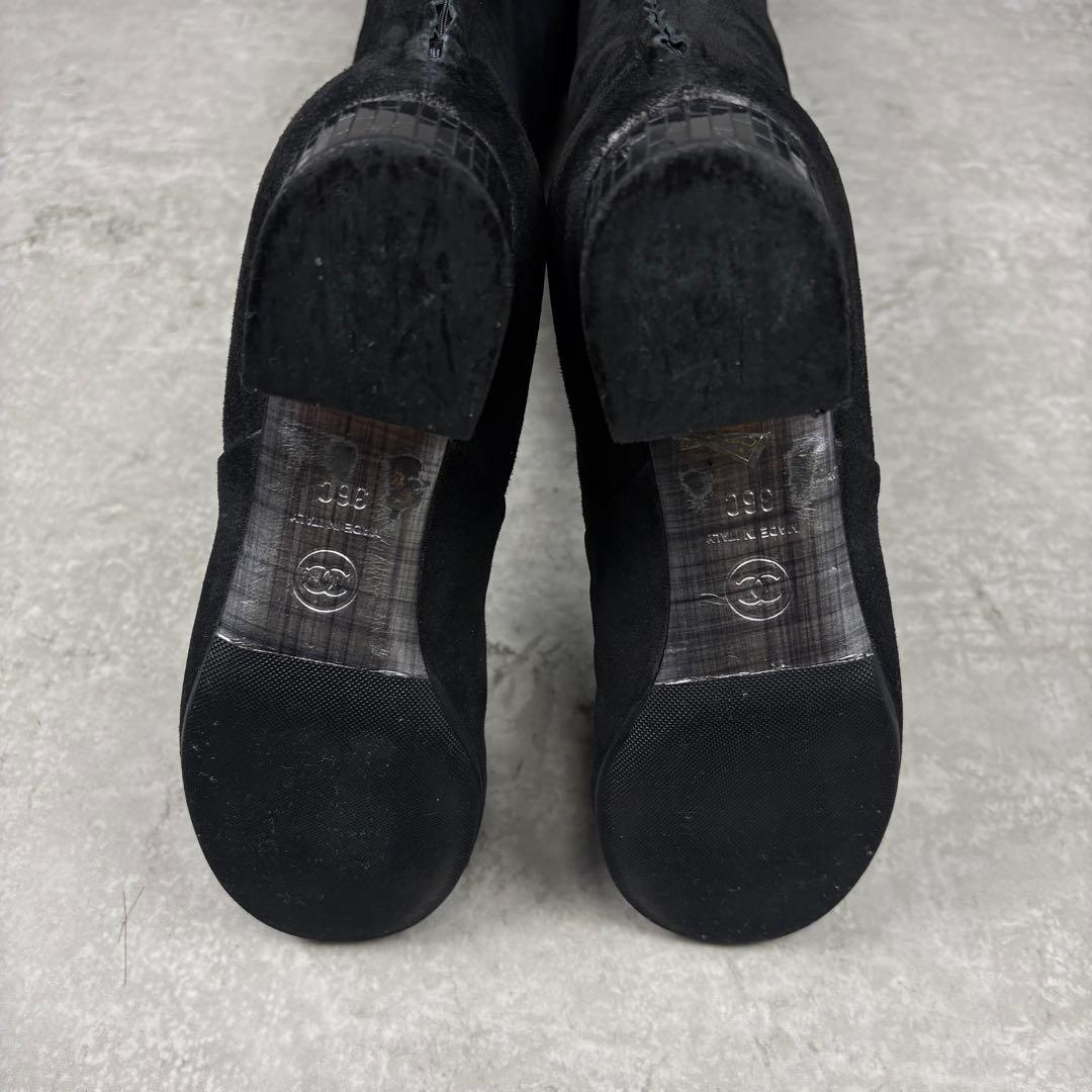 シャネル　CHANEL ココマーク　ニーハイブーツ　レザー　ブラック　36C