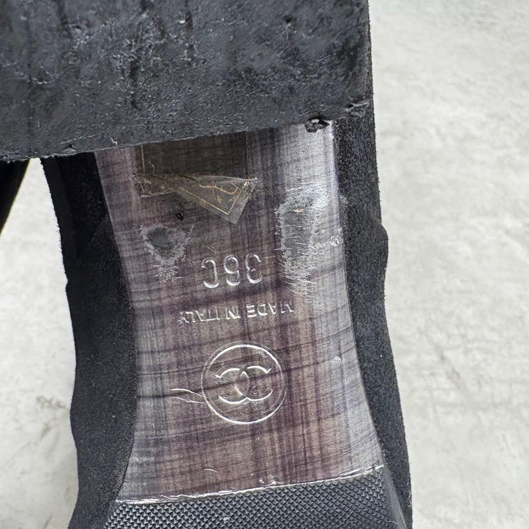 シャネル　CHANEL ココマーク　ニーハイブーツ　レザー　ブラック　36C