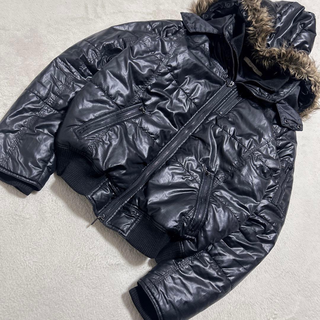 激シブ! 00s y2k 3way ファー パフジャケット 短丈 L 平成