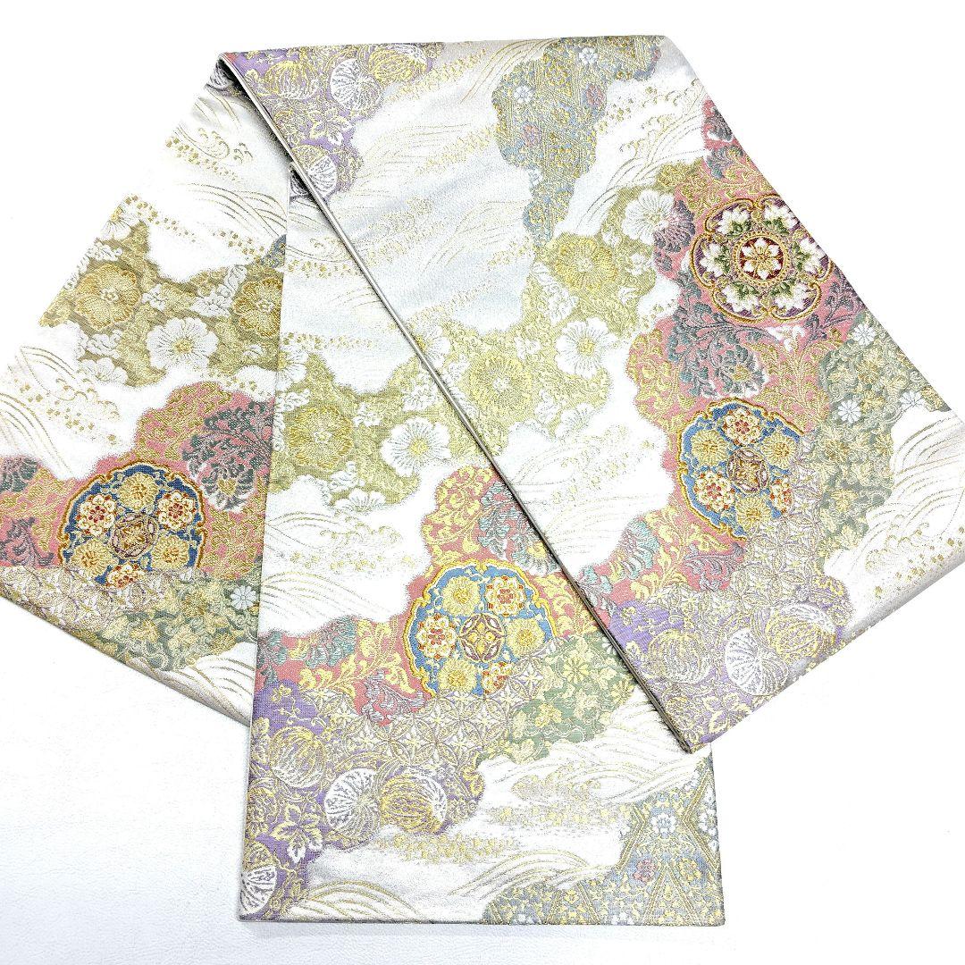 専用帯5771 4803 二点セット●高級 正絹 六通 袋帯 華文 花文 七宝