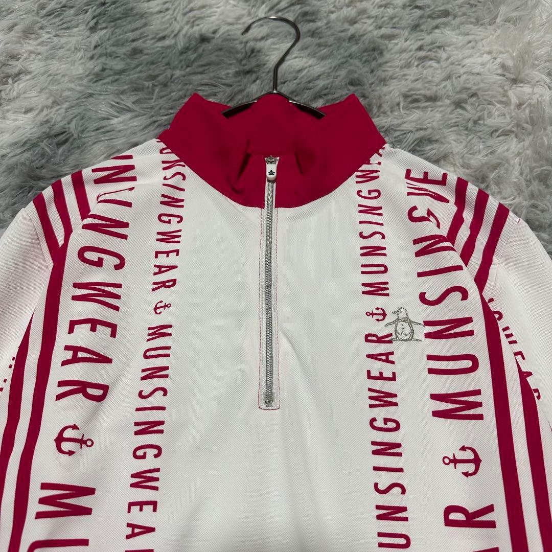 【マンシングウェア】ゴルフウェア ホワイト ピンク Lサイズ ハーフジップ